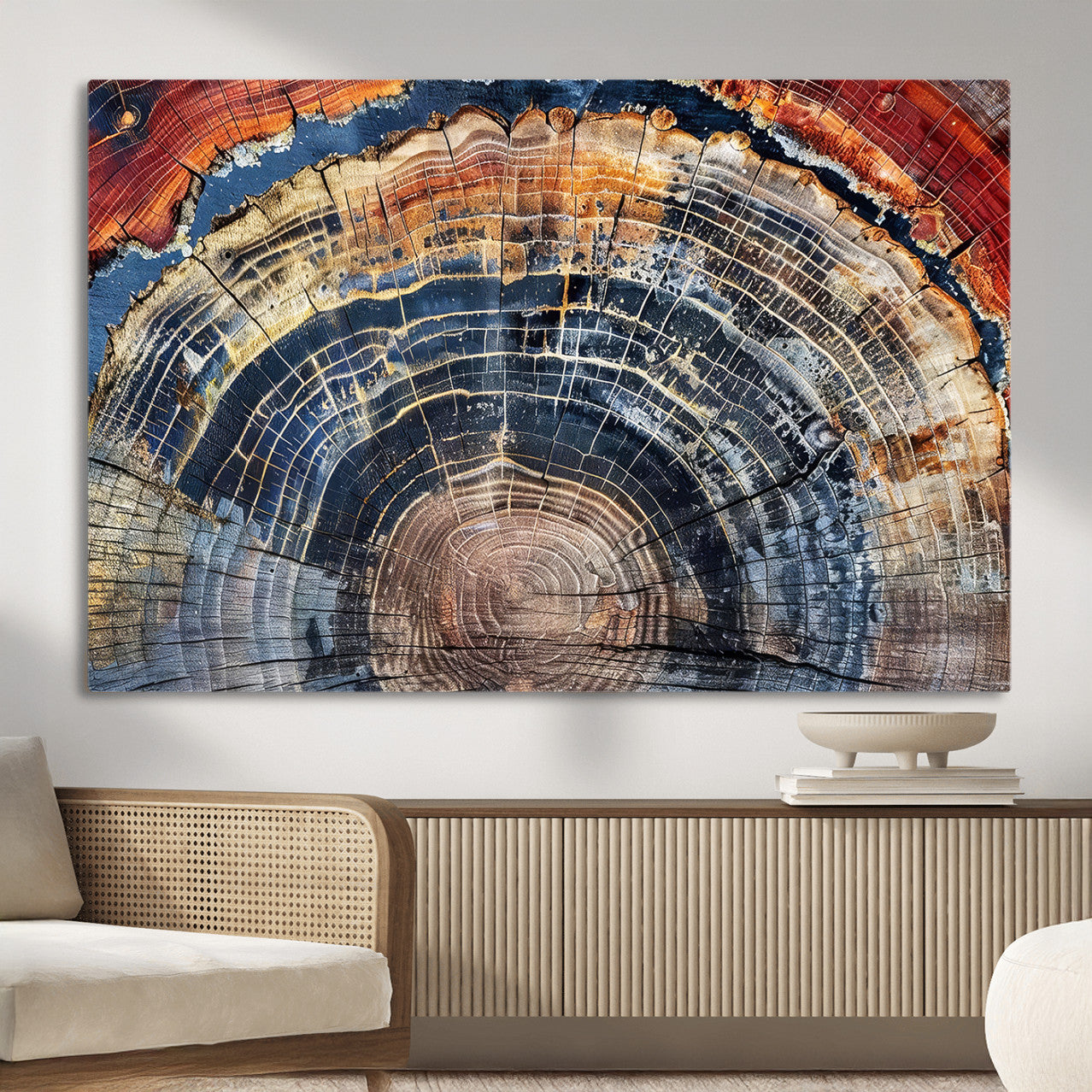 60292921-MGV-CV-36X24 - Vintage Tree Rings Wall Art Canvas Print – Framed Wood Art Picture Petrified Wood Artwork for Home, Office, Living Room