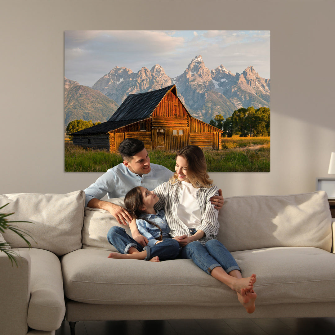 Rustic Barn Wall Art Canvas Print, Framed Western Landscape Art Picture Print, Farmhouse Style Perfect Rustic Farmhouse Decor Artwork