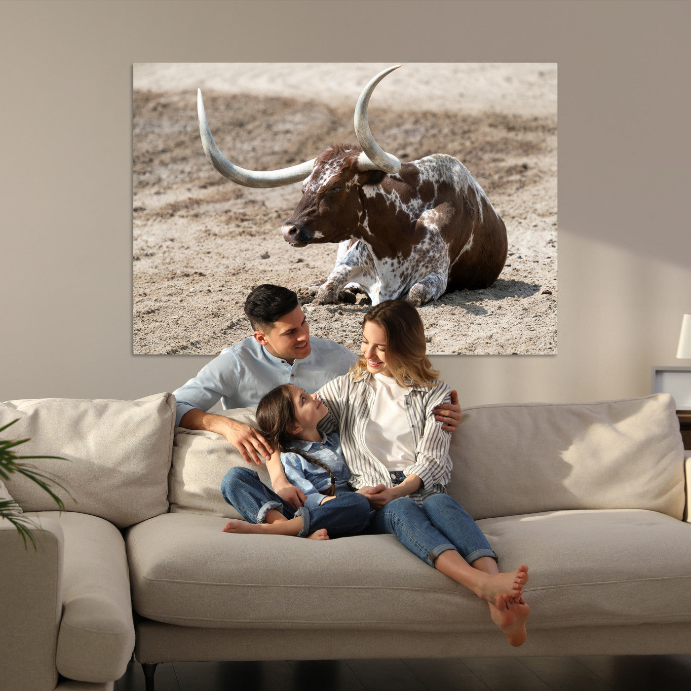 Texas Longhorn Wall Art Canvas Print, Framed Country Living Art Picture Print, Farmhouse Perfect Western Decor Artwork