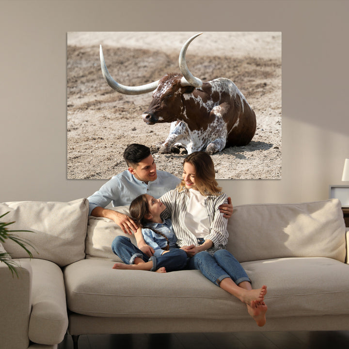 Texas Longhorn Wall Art Canvas Print, Framed Country Living Art Picture Print, Farmhouse Perfect Western Decor Artwork