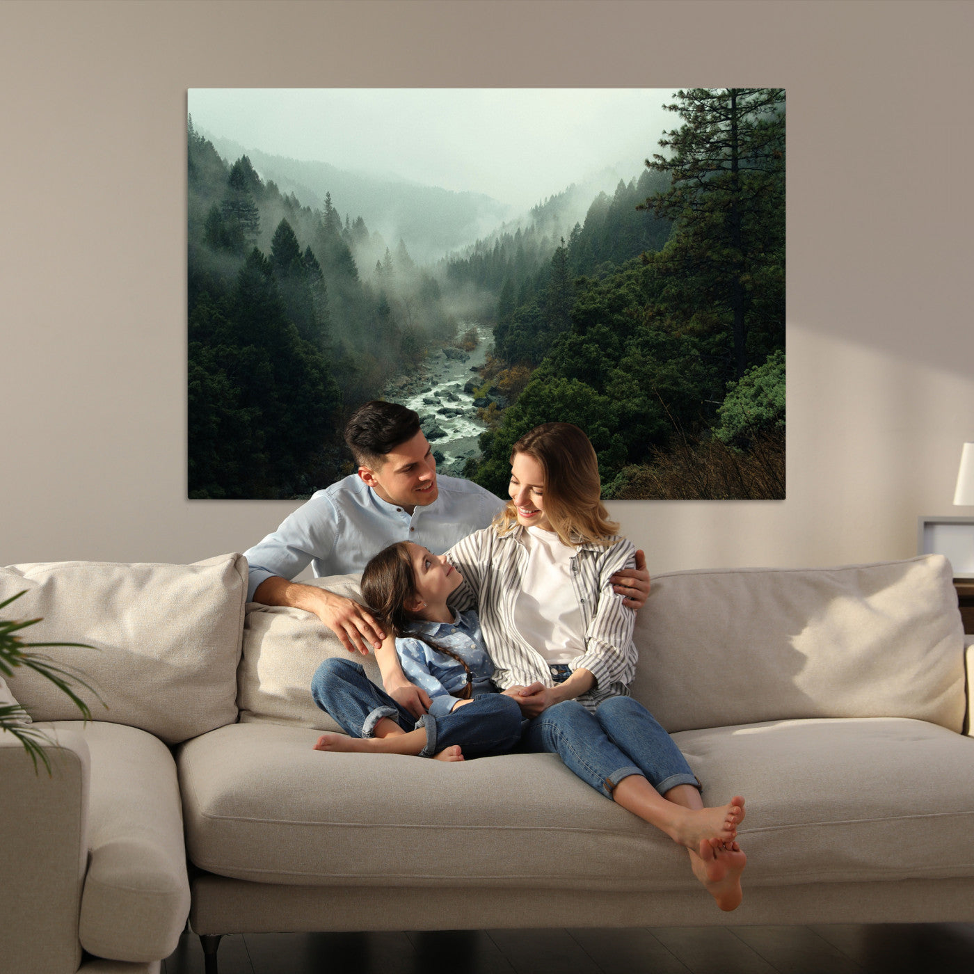 Misty Forest Wall Art Canvas Print, Framed Foggy River Art Picture Print, Moody Landscape Perfect Wilderness Decor Artwork