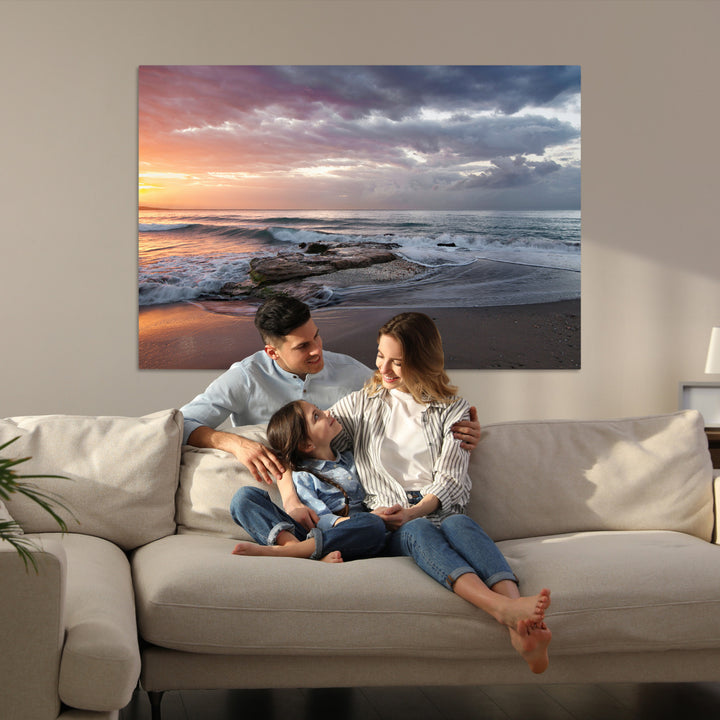 Golden Hour Wall Art Canvas Print, Framed Tranquil Waves Art Picture Print, Beach Perfect Coastal Serenity Decor Artwork