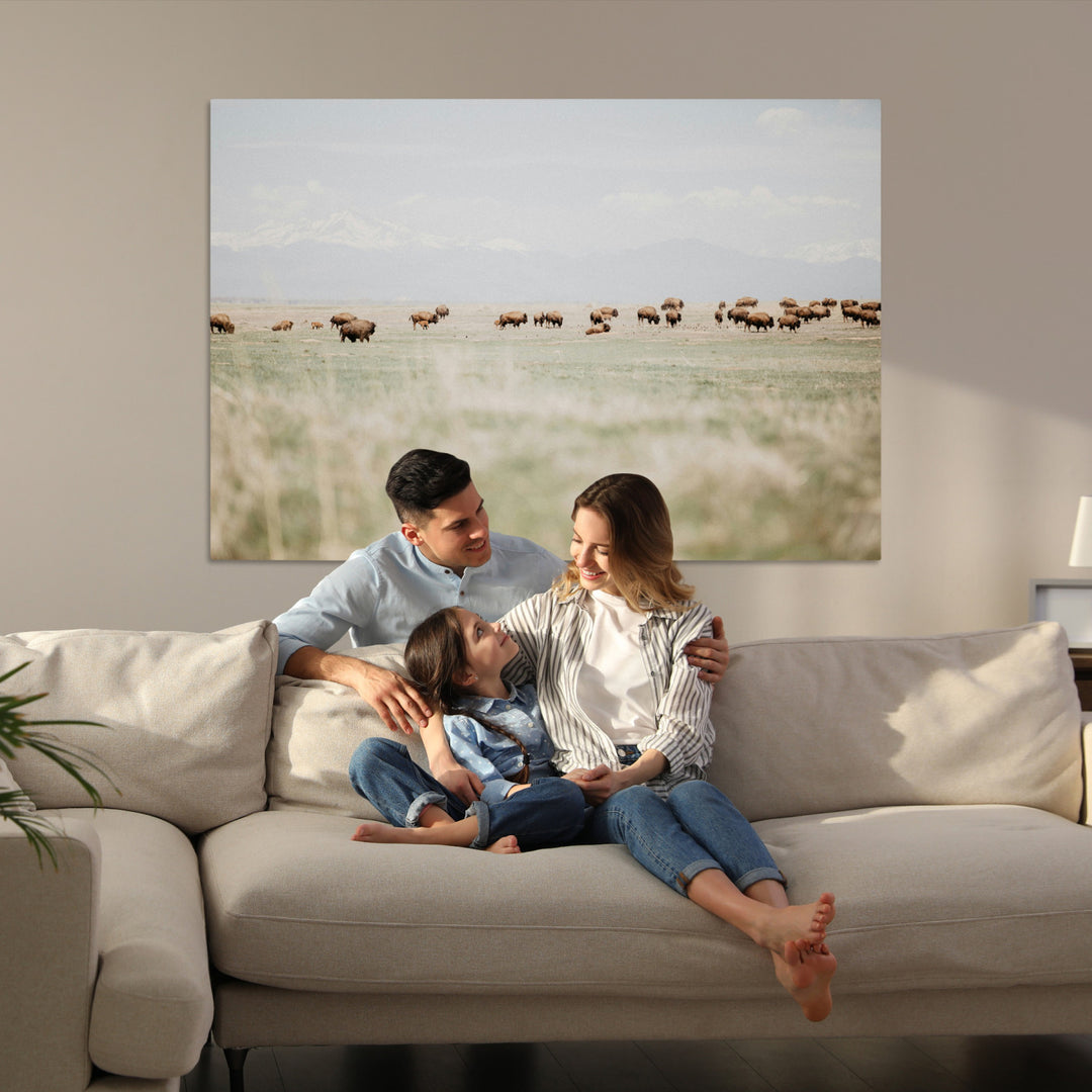 Bison Herd Wall Art Canvas Print, Framed Western Art Picture Print, Bison Perfect Ranch Decor Artwork
