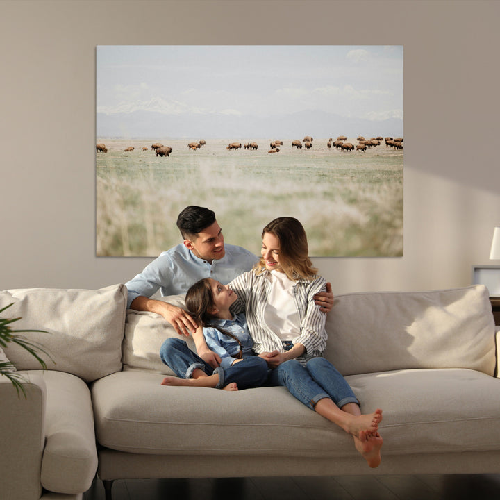 Bison Herd Wall Art Canvas Print, Framed Western Art Picture Print, Bison Perfect Ranch Decor Artwork