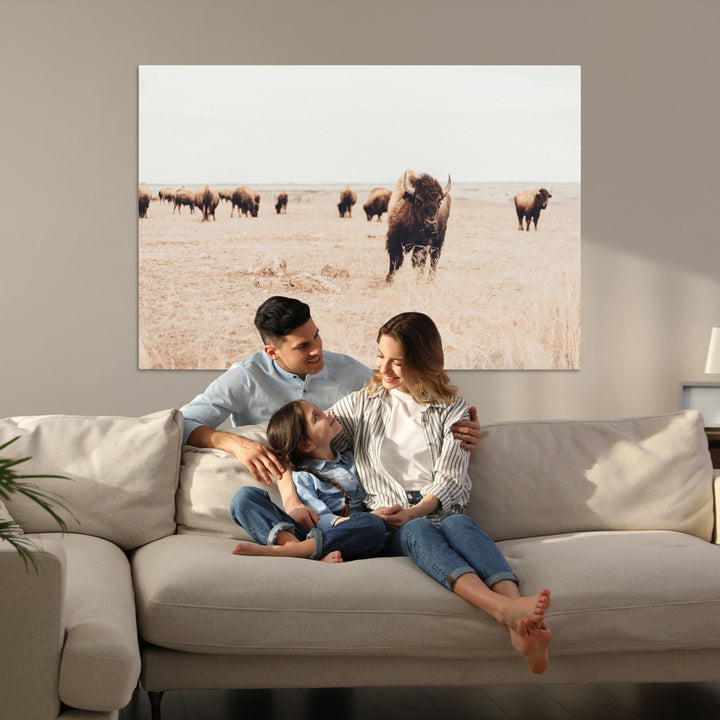 Bison Herd Wall Art Canvas Print, Framed Western Art Picture Print, Prairie Serenity Perfect Ranch Decor Artwork