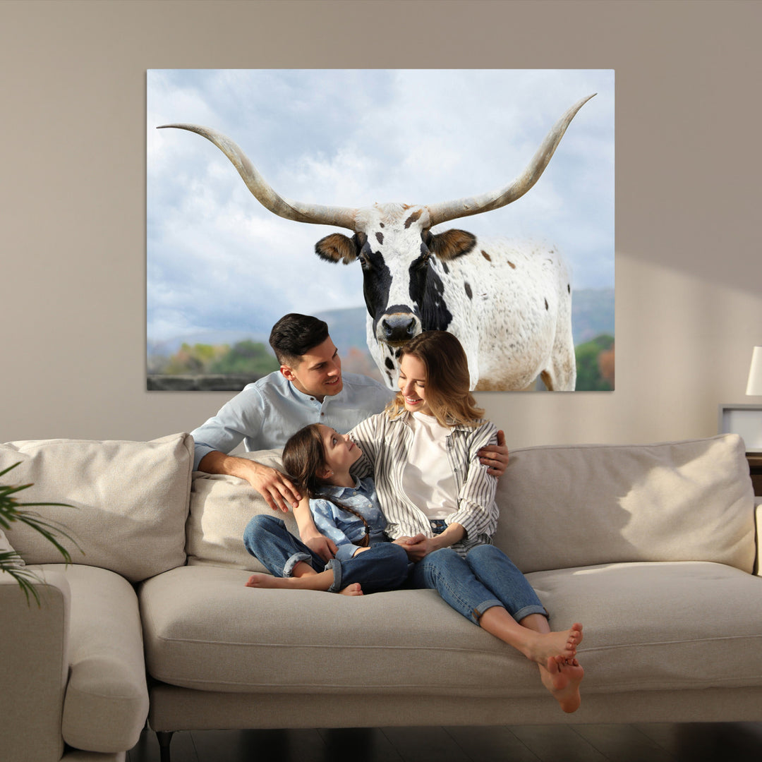 Texas Longhorn Wall Art Canvas Print, Framed Western Rustic Art Picture Print, Farmhouse Decor Perfect Farmhouse Decor Artwork