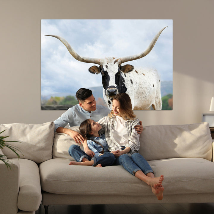 Texas Longhorn Wall Art Canvas Print, Framed Western Rustic Art Picture Print, Farmhouse Decor Perfect Farmhouse Decor Artwork