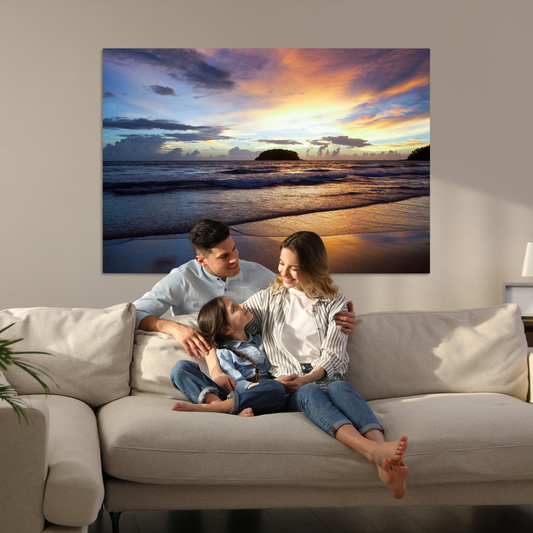 Beach Sunset Wall Art Canvas Print, Framed Ocean Waves Art Picture Print, Tropical Seascape Perfect Coastal Serenity Decor Artwork