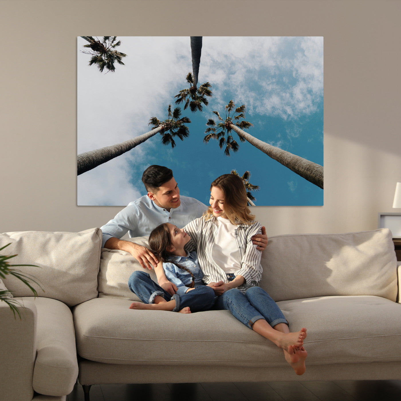 Tropical Palm Trees Wall Art Canvas Print, Framed California Sky Art Picture Print, Minimalist Nature Perfect Coastal Minimalist Decor