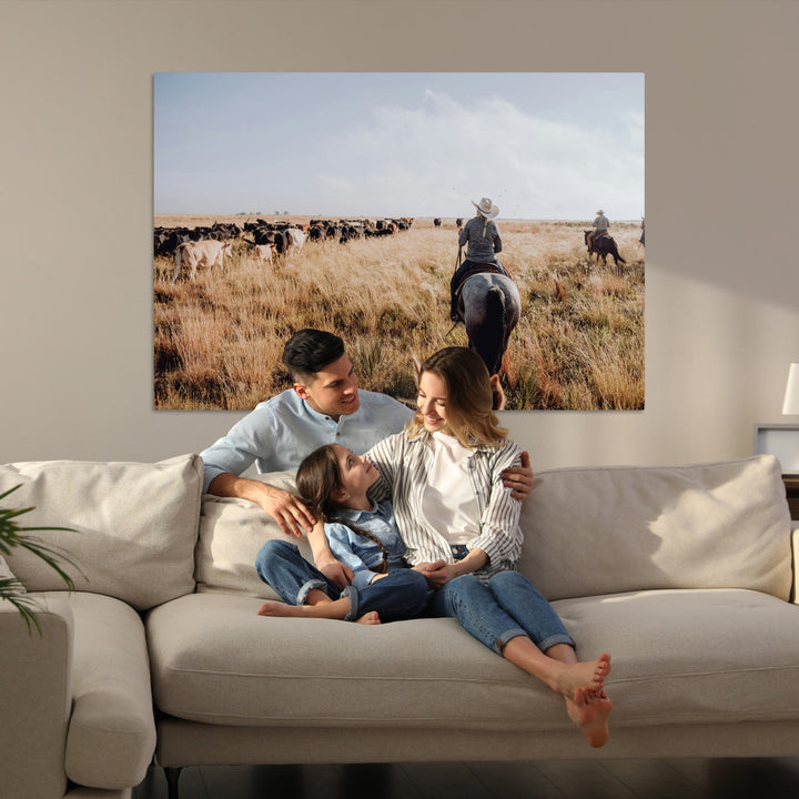 Western Wall Art Wall Art Canvas Print, Framed Cowboy Canvas Art Picture Print, Cattle Drive Scene Perfect Rustic Western Decor Artwork