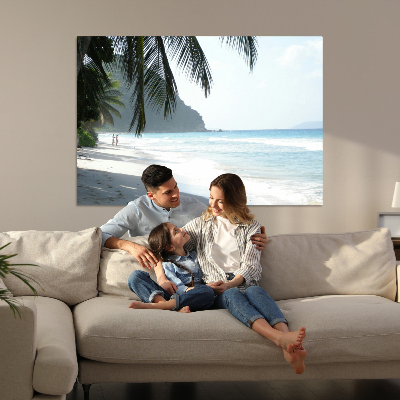 Tropical Beach Wall Art Canvas Print, Framed Serene Ocean Art Picture Print, Palm Tree Shadows Perfect Tropical Coastal Decor Artwork