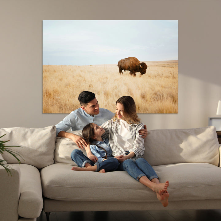 Buffalo Wall Art Canvas Print, Framed Western Wildlife Wall Decor Art Picture Print, Rustic Farmhouse Art Perfect Rustic Western Decor