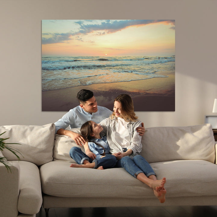 Sunset Seascape Wall Art Canvas Print, Framed Pastel Ocean View Art Picture Print, Tranquil Shoreline Perfect Boho Coastal Decor Artwork