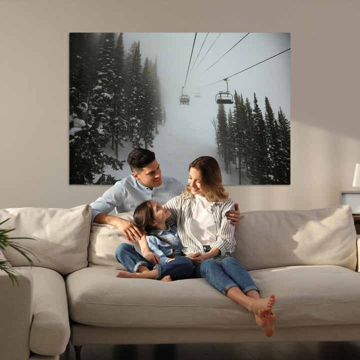 Ski Lift Wall Art Canvas Print, Framed Snowy Pines Art Picture Print, Misty Landscape Perfect Winter Serenity Decor Artwork