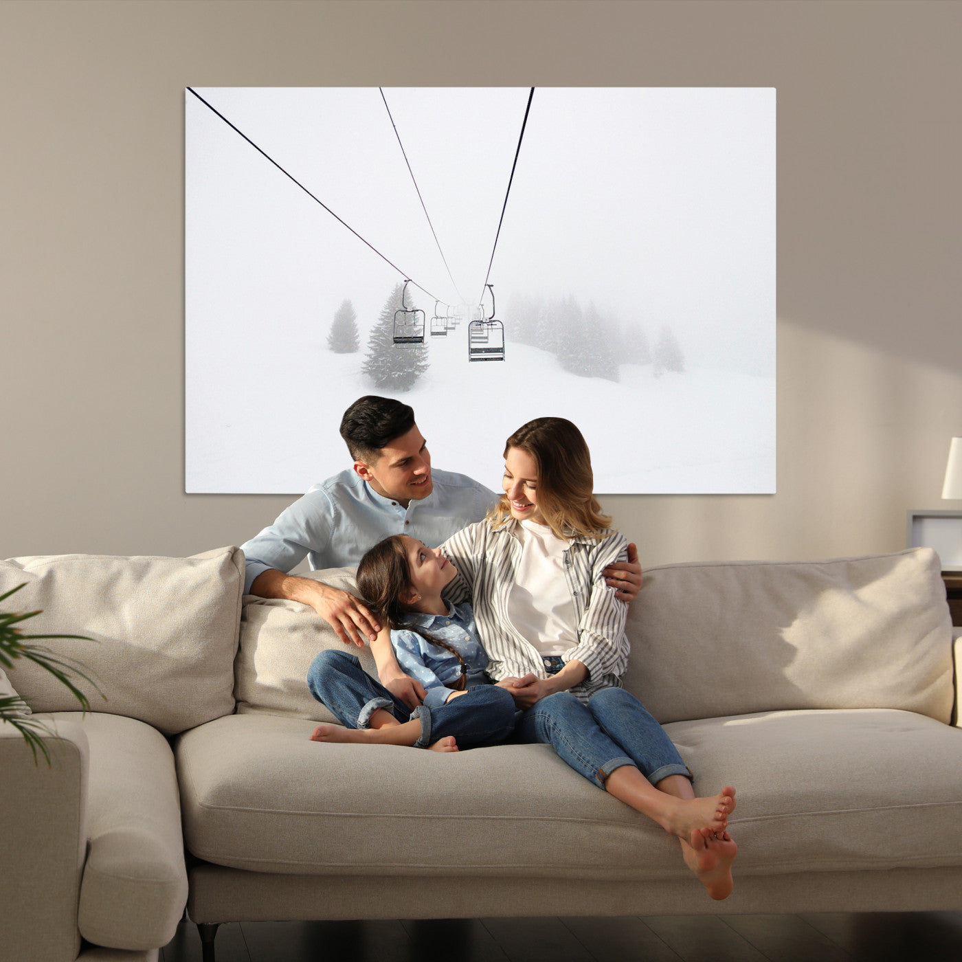Ski Lift Print Wall Art Canvas, Framed Snowy Landscape Art Picture Print, Alpine Adventure Perfect Nordic Minimalist Decor Artwork