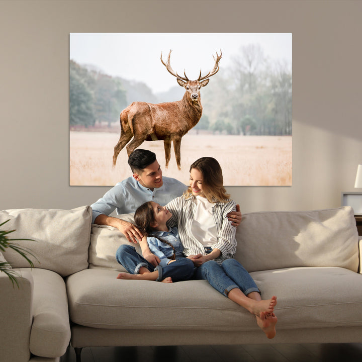 Vintage Wildlife Canvas Print, Framed Misty Landscape Art Picture Print, Deer Wall Art Perfect Rustic Wildlife Decor Artwork