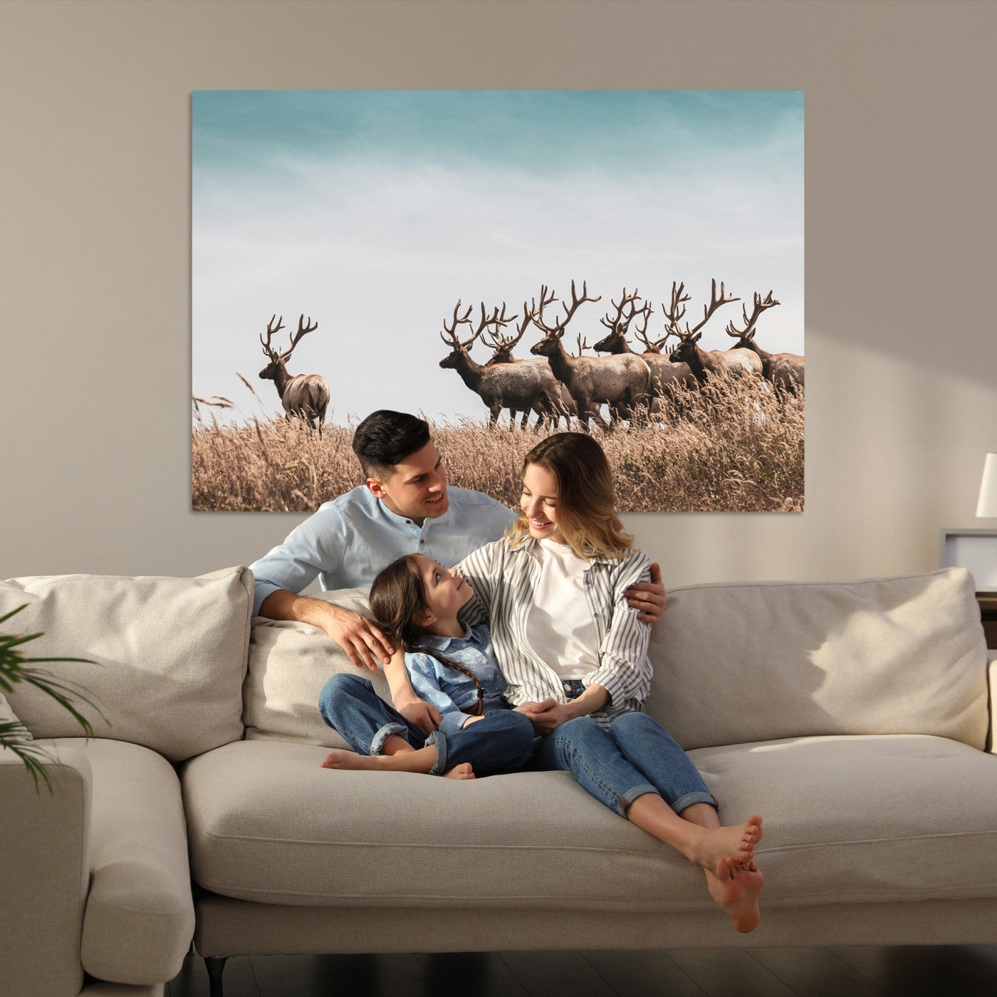 Elk Herd Wall Art Canvas, Antler Canvas Print, Framed Wildlife Photography Art Picture Print, Rustic Nature Print Perfect Rustic Wildlife