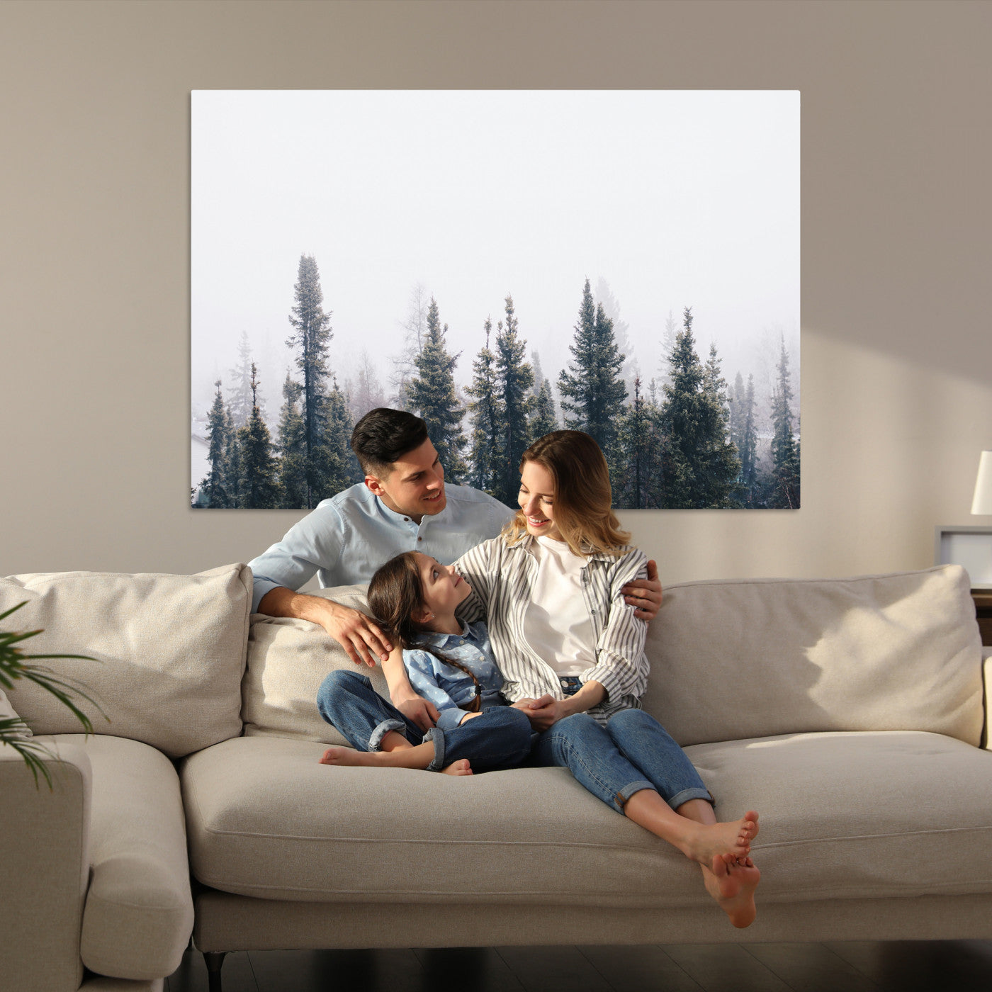 Foggy Forest Wall Art Canvas Print, Framed Misty Pines Art Picture Print, Moody Woodland Perfect Scandinavian Minimalist Decor Artwork
