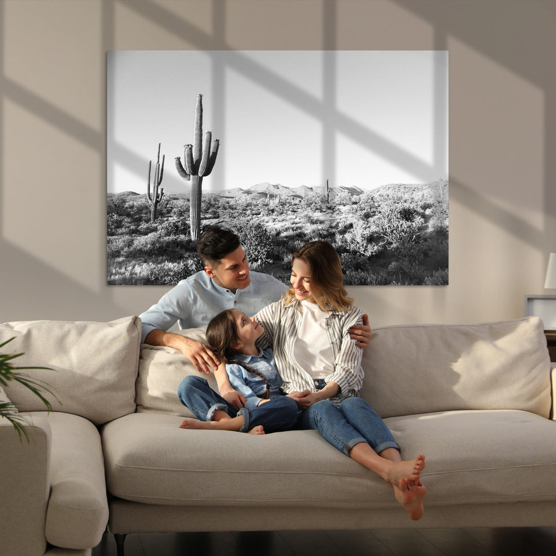 Saguaro Cactus Canvas Print Wall Art , Monochrome Landscape Print, Framed Scenic Arizona Art Print, Large Timeless Western Aesthetic