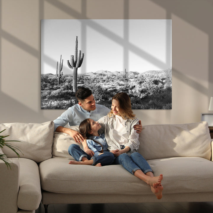 Saguaro Cactus Canvas Print Wall Art , Monochrome Landscape Print, Framed Scenic Arizona Art Print, Large Timeless Western Aesthetic