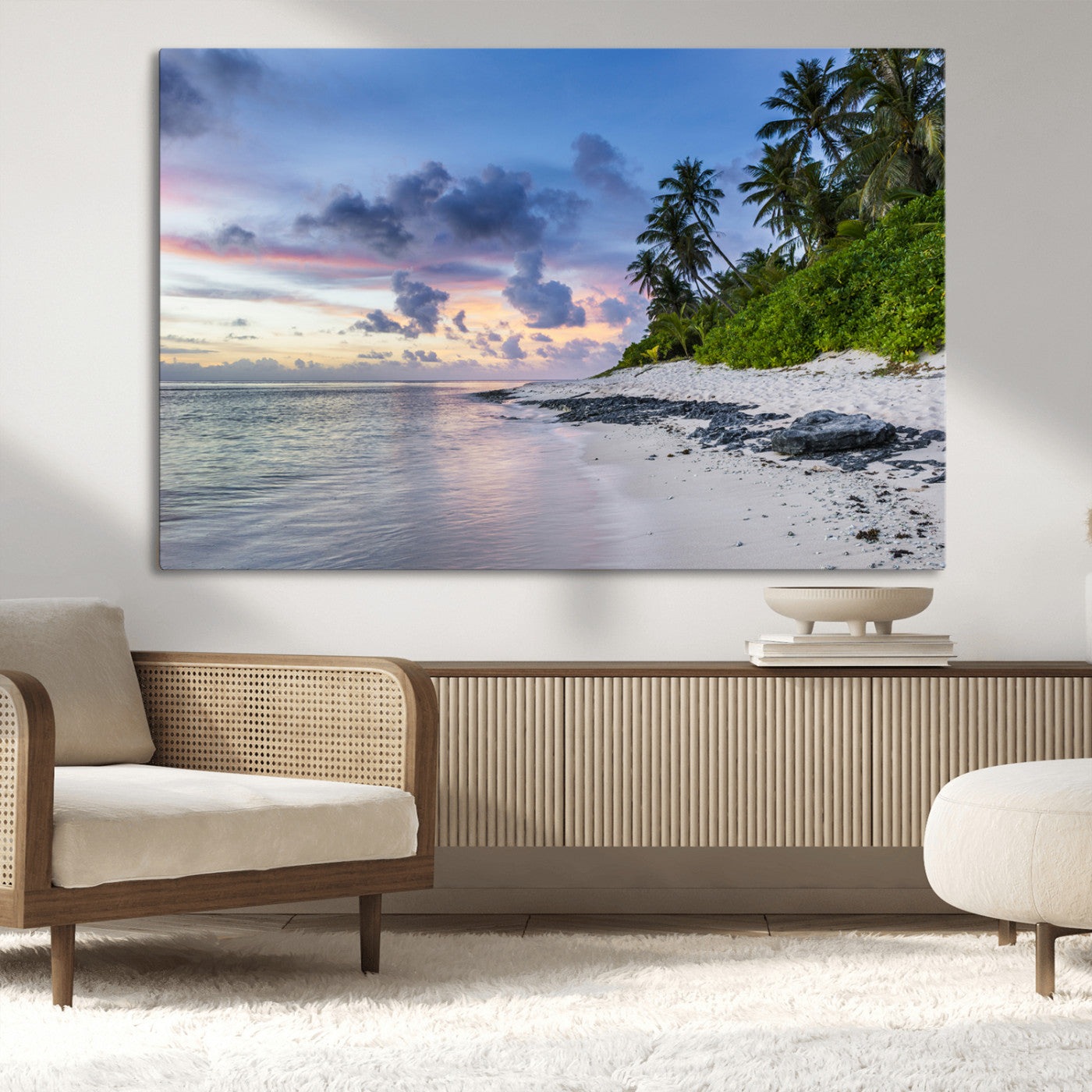 MGV-CV-36X24 - Tropical Beach Wall Art Canvas Print, Framed Sunset Glow Art Picture Print, Palm Tree Coast Perfect Tropical Coastal Decor Artwork