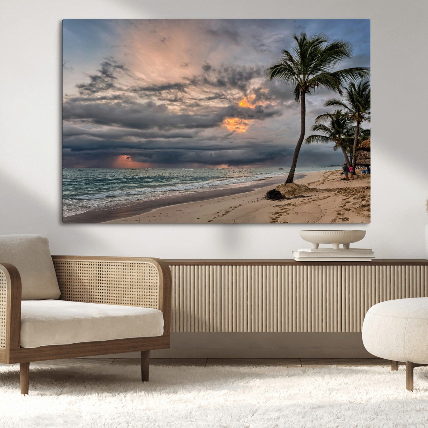 MGV-CV-36X24 - Tropical Storm Wall Art Canvas Print, Framed Moody Beach Art Picture Print, Dramatic Sky Perfect Tropical Coastal Decor Artwork