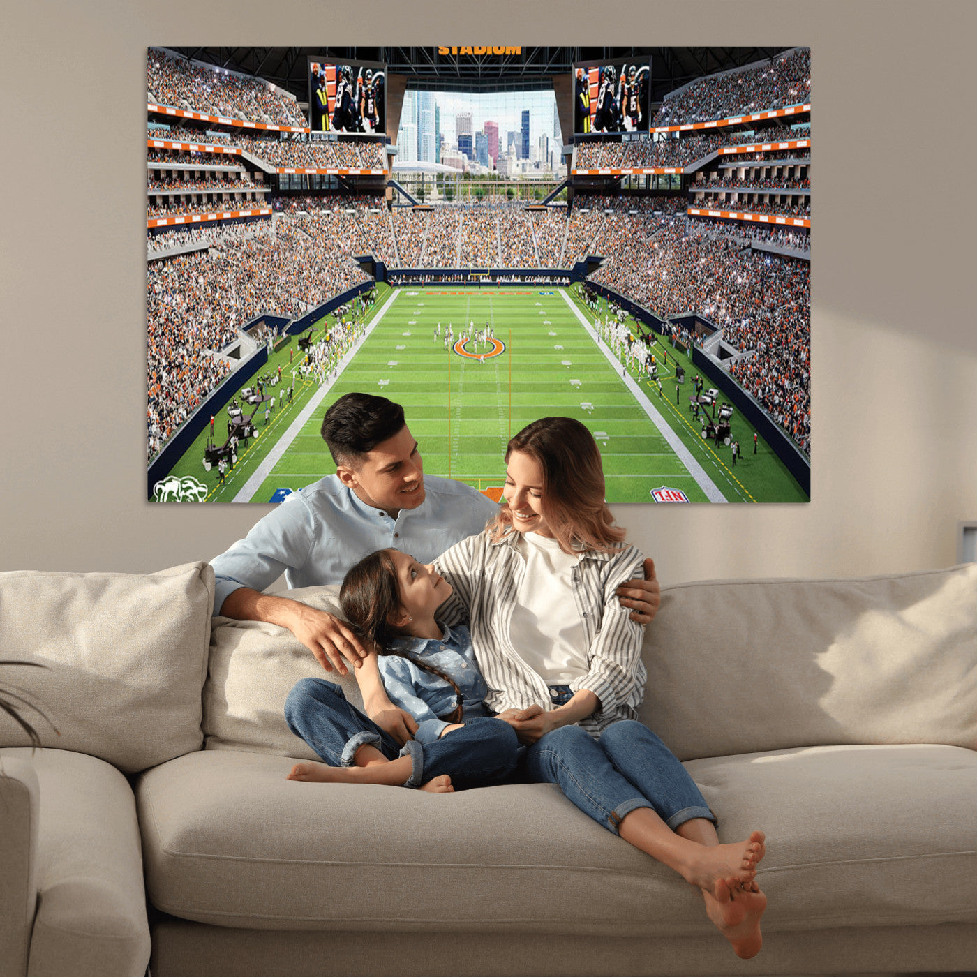 76935553-MGV-CV-36X24-Chicago Bears Soldiers Field Wall Art Canvas Print – Framed Football Stadium Artwork for Sports Fans, Soldier Field Skyline Canvas Decor for Game Room or Man Cave