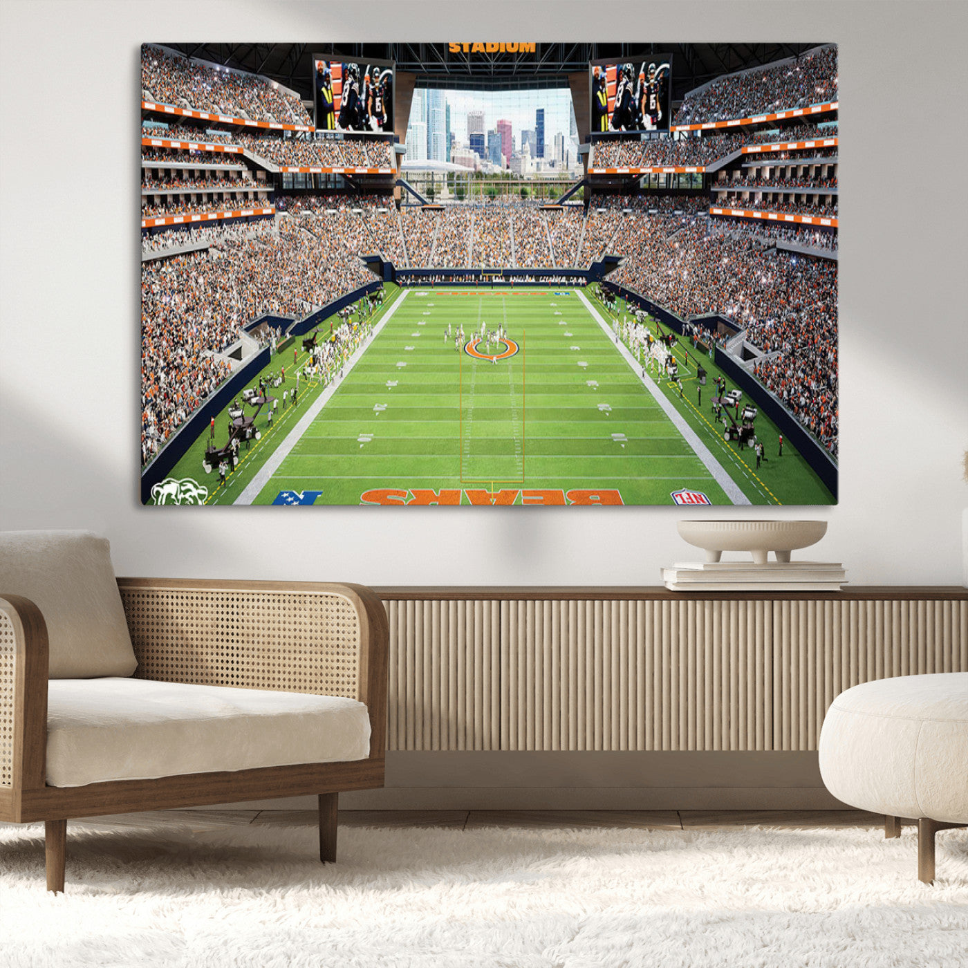 76935553-MGV-CV-36X24-Chicago Bears Soldiers Field Wall Art Canvas Print – Framed Football Stadium Artwork for Sports Fans, Soldier Field Skyline Canvas Decor for Game Room or Man Cave