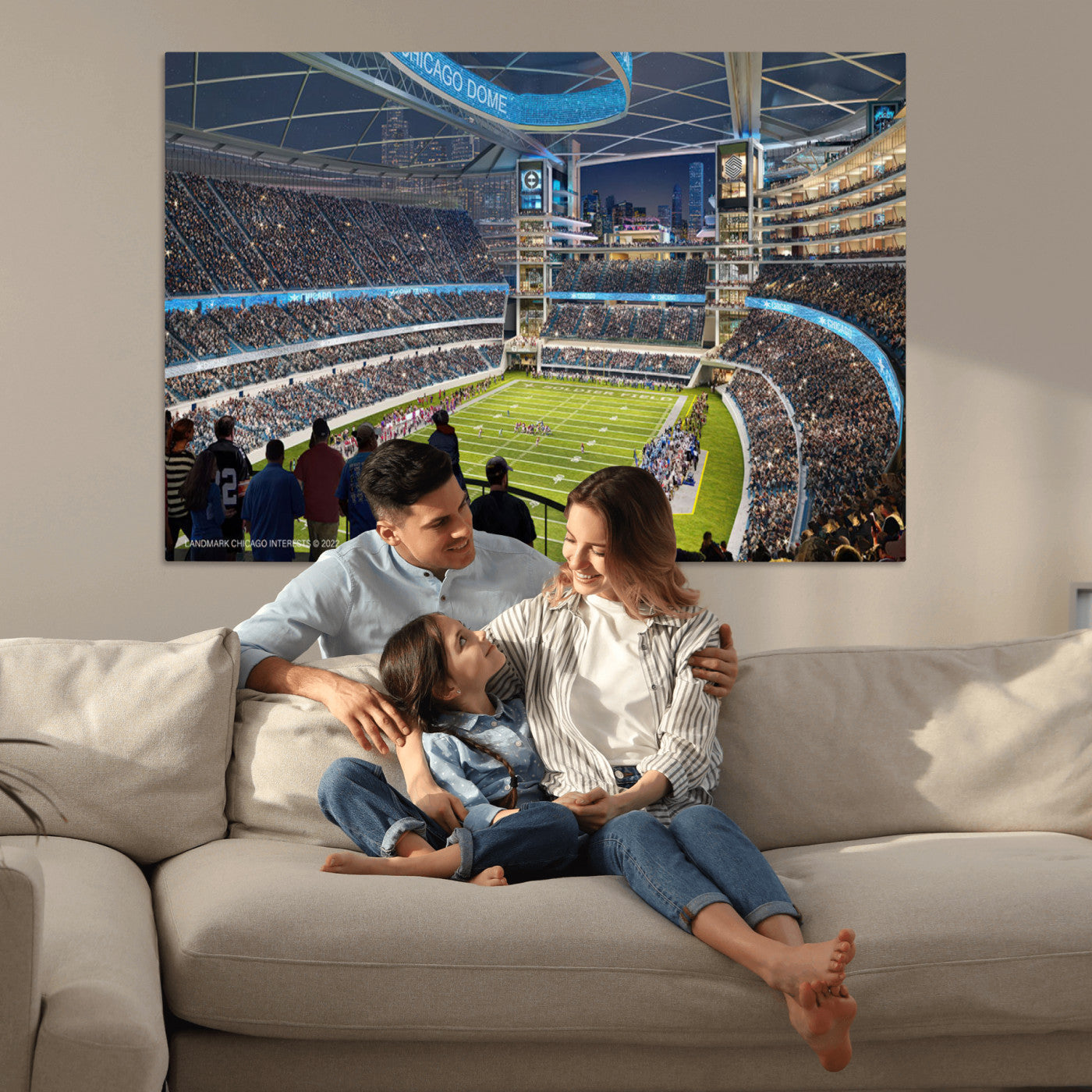 41816511-MGV-CV-36X24-Chicago Bears Soldiers Field Wall Art Canvas Print – Framed Football Stadium Artwork for Sports Fans, Soldier Field Skyline Canvas Decor for Game Room or Man Cave