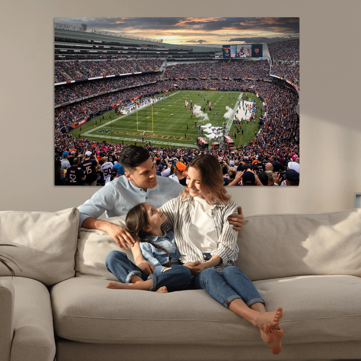 87578930-MGV-CV-36X24-Chicago Bears Soldiers Field Wall Art Canvas Print – Framed Football Stadium Artwork for Sports Fans, Soldier Field Skyline Canvas Decor for Game Room or Man Cave