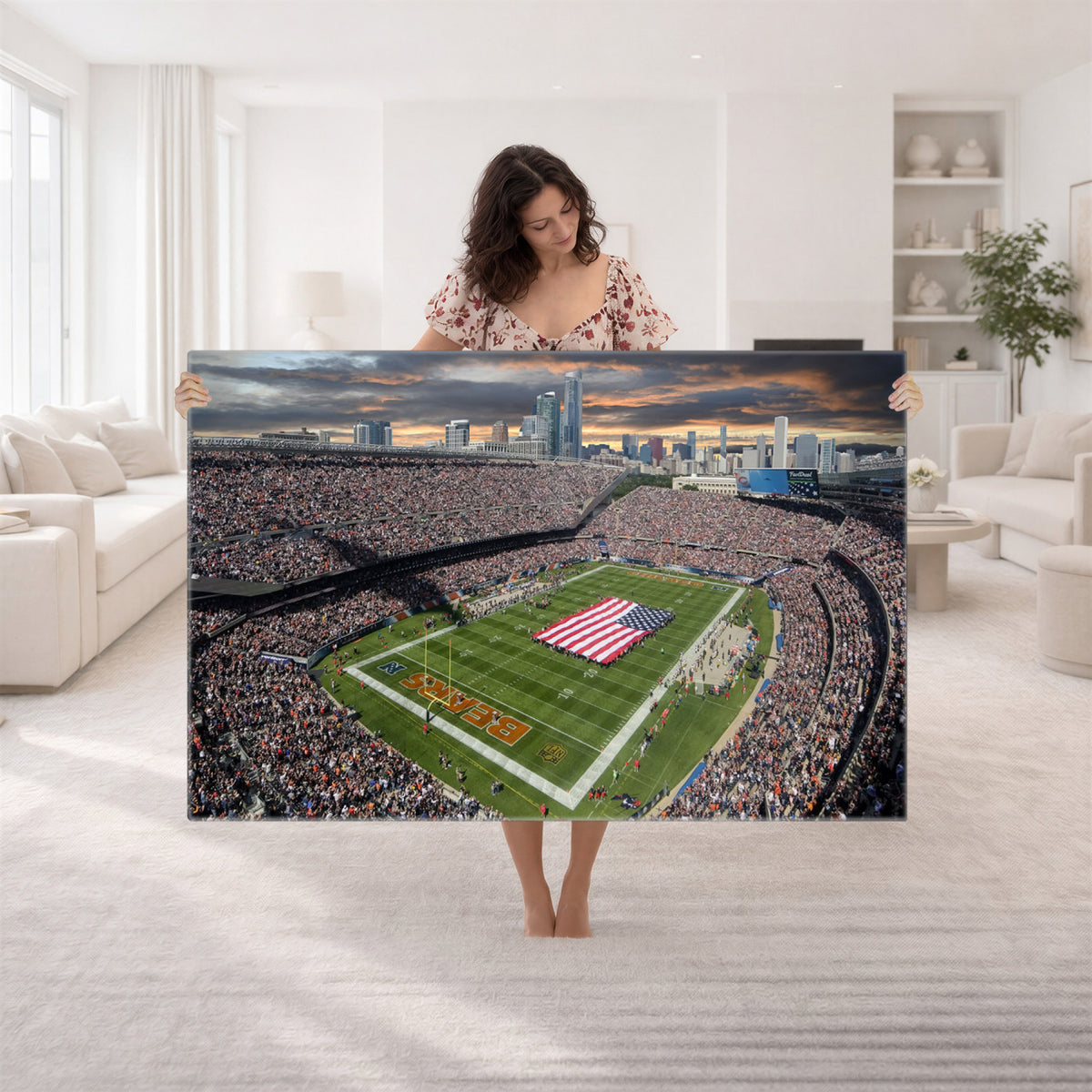 98106777-PAN-FL-20X10 - Chicago Bears Soldiers Field Wall Art Canvas Print, Extra Large Game Room Wall Decor