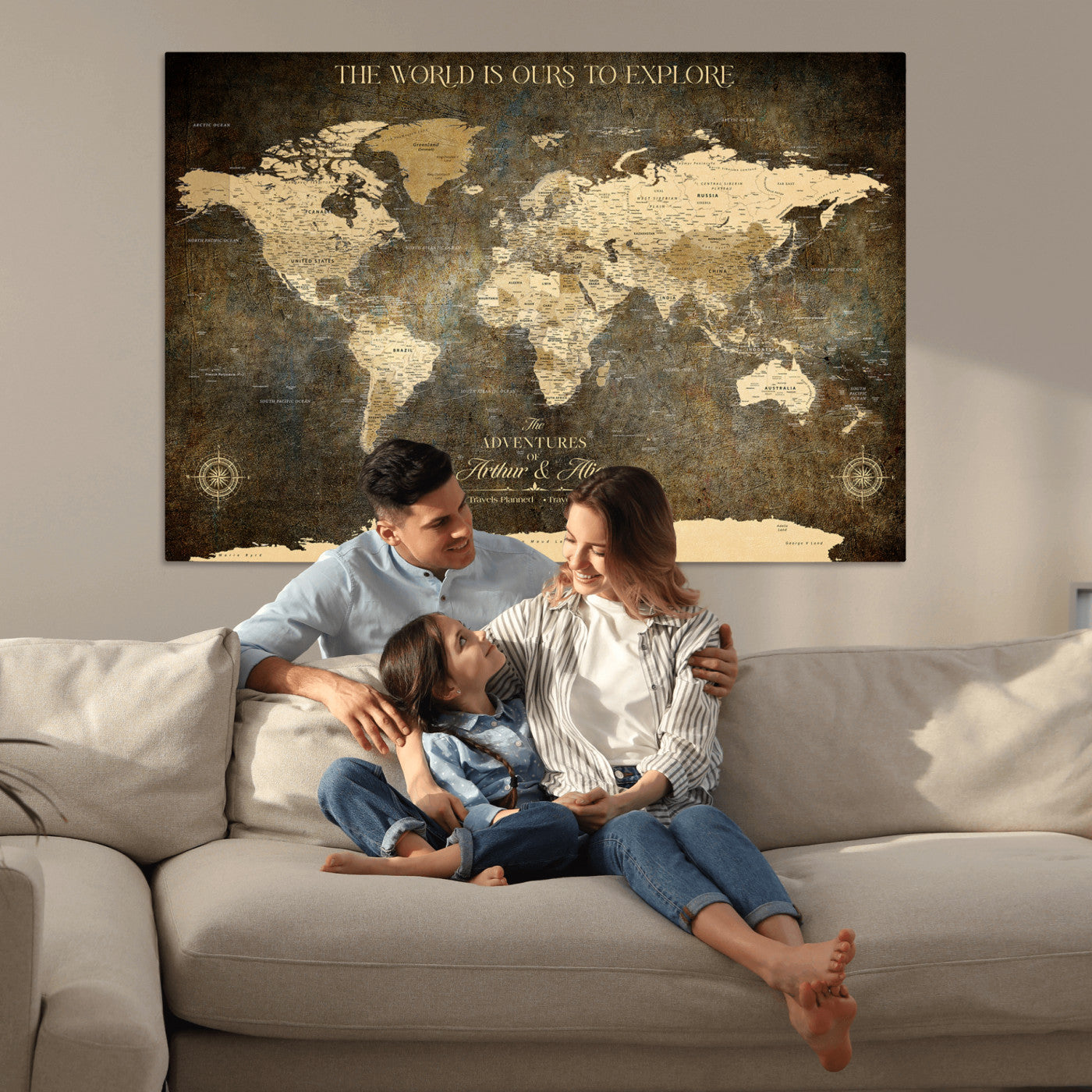 76675404-MGV-CV-36X24-Framed Push Pin World Travel Map – Canvas Wall Art for Tracking Adventures, Decorative Vintage Style Map with Pins for Home or Office - H1