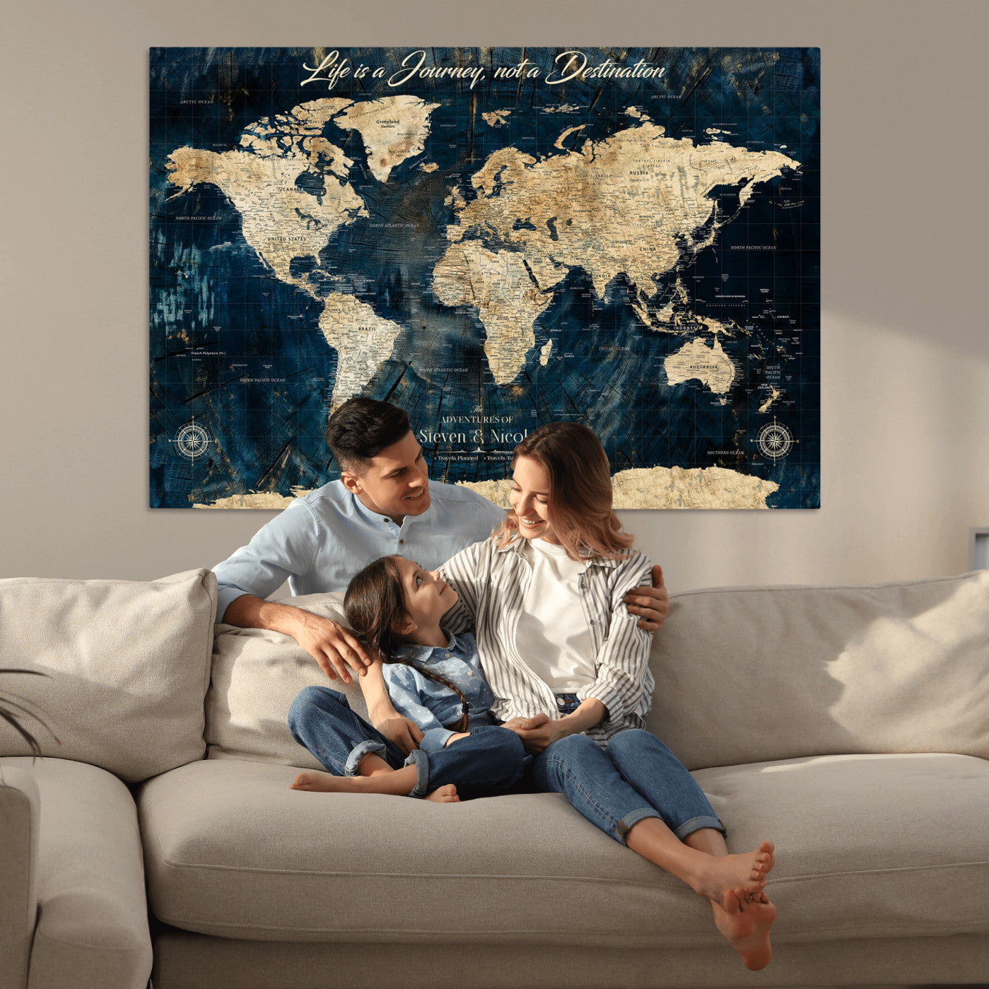 23551206-MGV-CV-36X24-Custom Push Pin World Map Wall Canvas Print – Personalized Travel Tracker with Pins – Framed Large Multi-Size Canvas for Home Office Decor