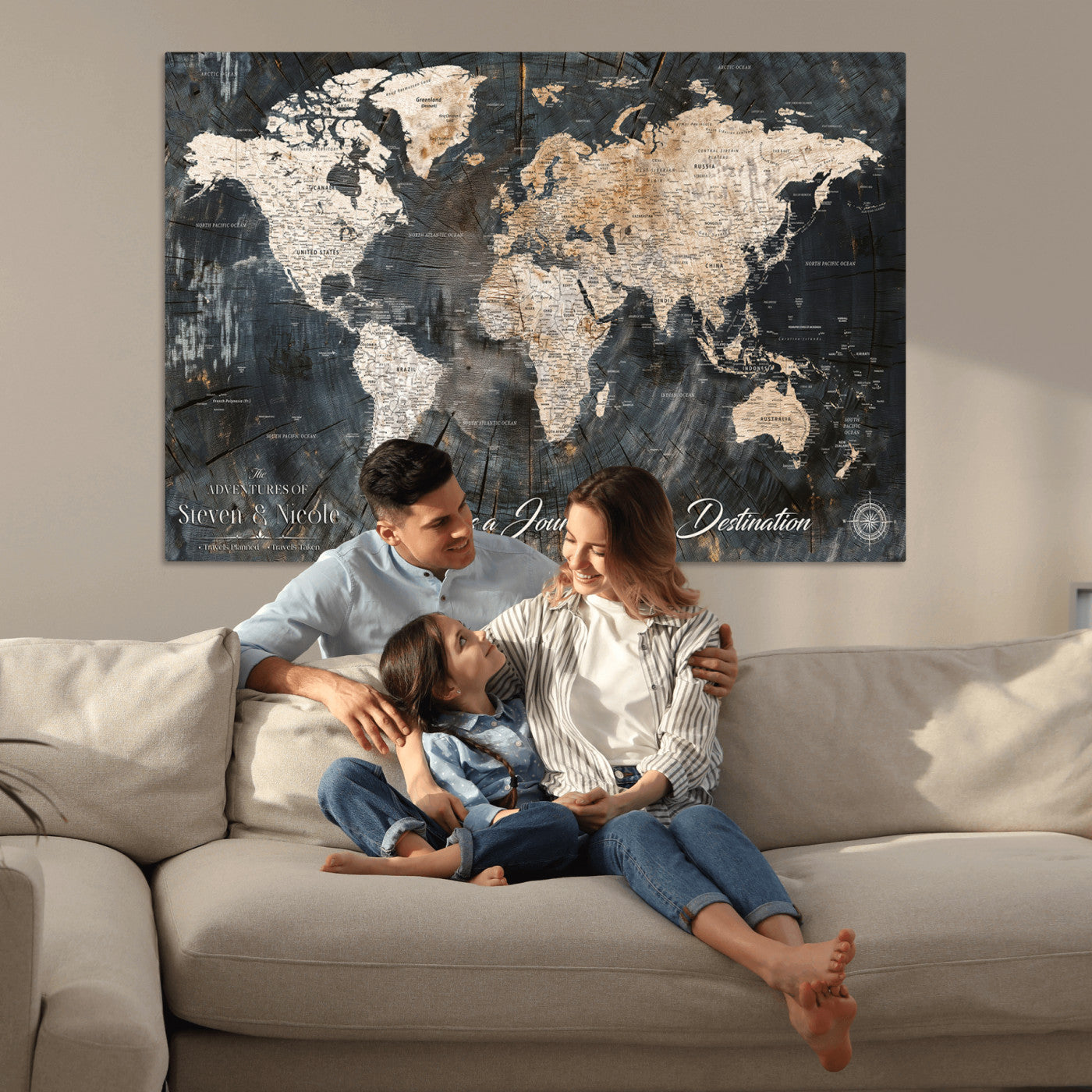 13001721-MGV-CV-36X24-Custom Push Pin World Map Wall Canvas Print – Personalized Travel Tracker with Pins – Framed Large Multi-Size Canvas for Home Office Decor