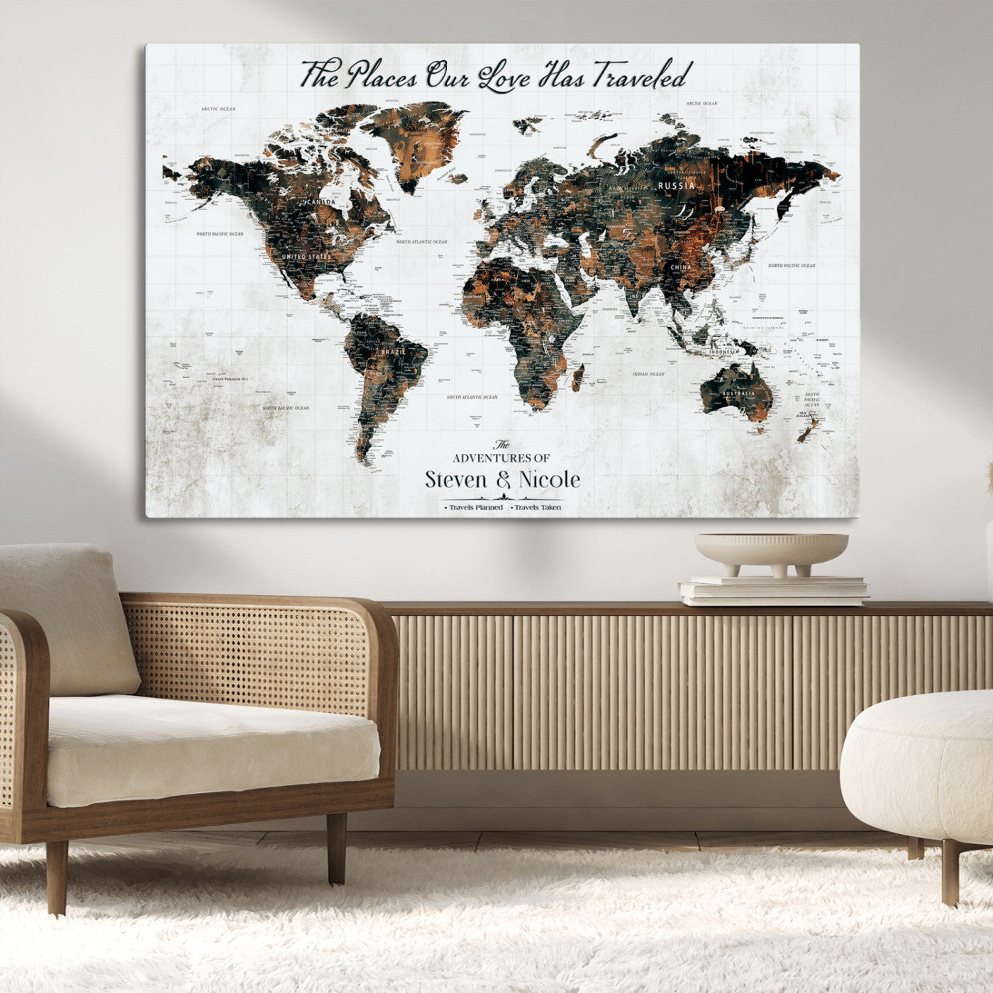 89231588-MGV-CV-36X24-World Travel Map with Pins – Framed Canvas Print to Track Adventures and Create a Visual Travel Journal, Ideal Wall Art for Home - H17