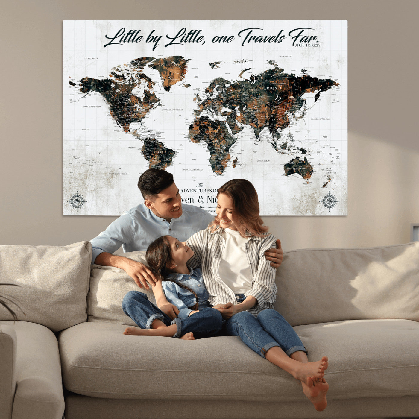 89231588-MGV-CV-36X24-Custom Push Pin World Map Wall Canvas Print – Personalized Travel Tracker with Pins – Framed Large Multi-Size Canvas for Home Office Decor
