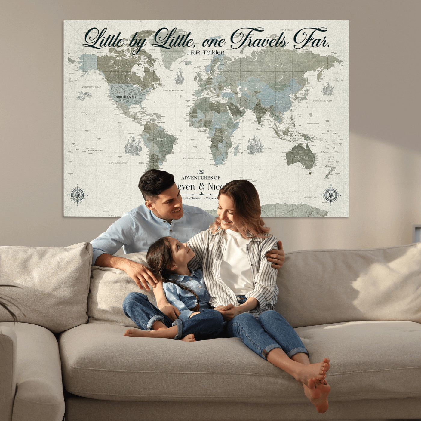 72081300-MGV-CV-36X24-Custom Push Pin World Map Wall Canvas Print – Personalized Travel Tracker with Pins – Framed Large Multi-Size Canvas for Home Office Decor