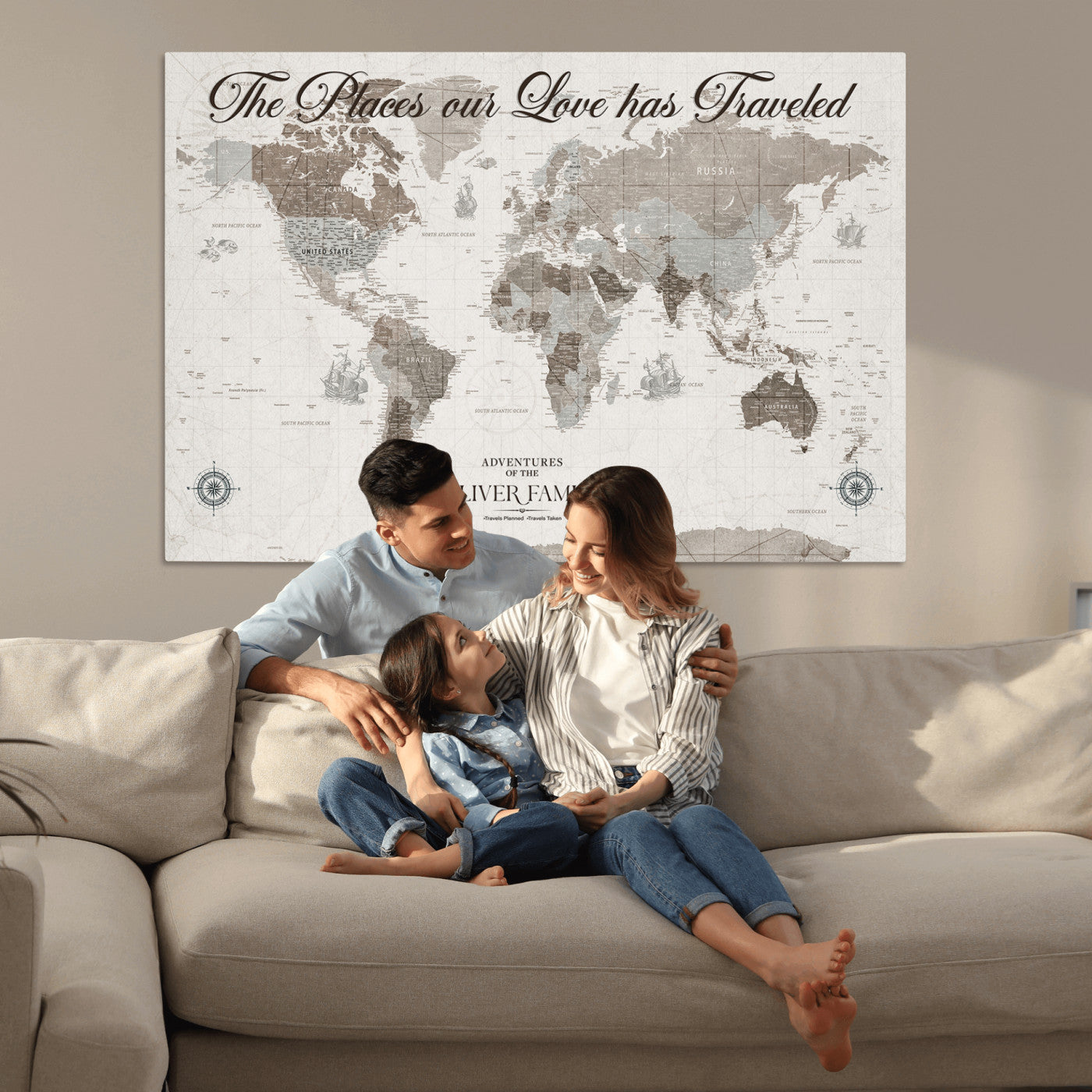 88245481-MGV-CV-36X24-Custom Push Pin World Map Wall Canvas Print – Personalized Travel Tracker with Pins – Framed Large Multi-Size Canvas for Home Office Decor