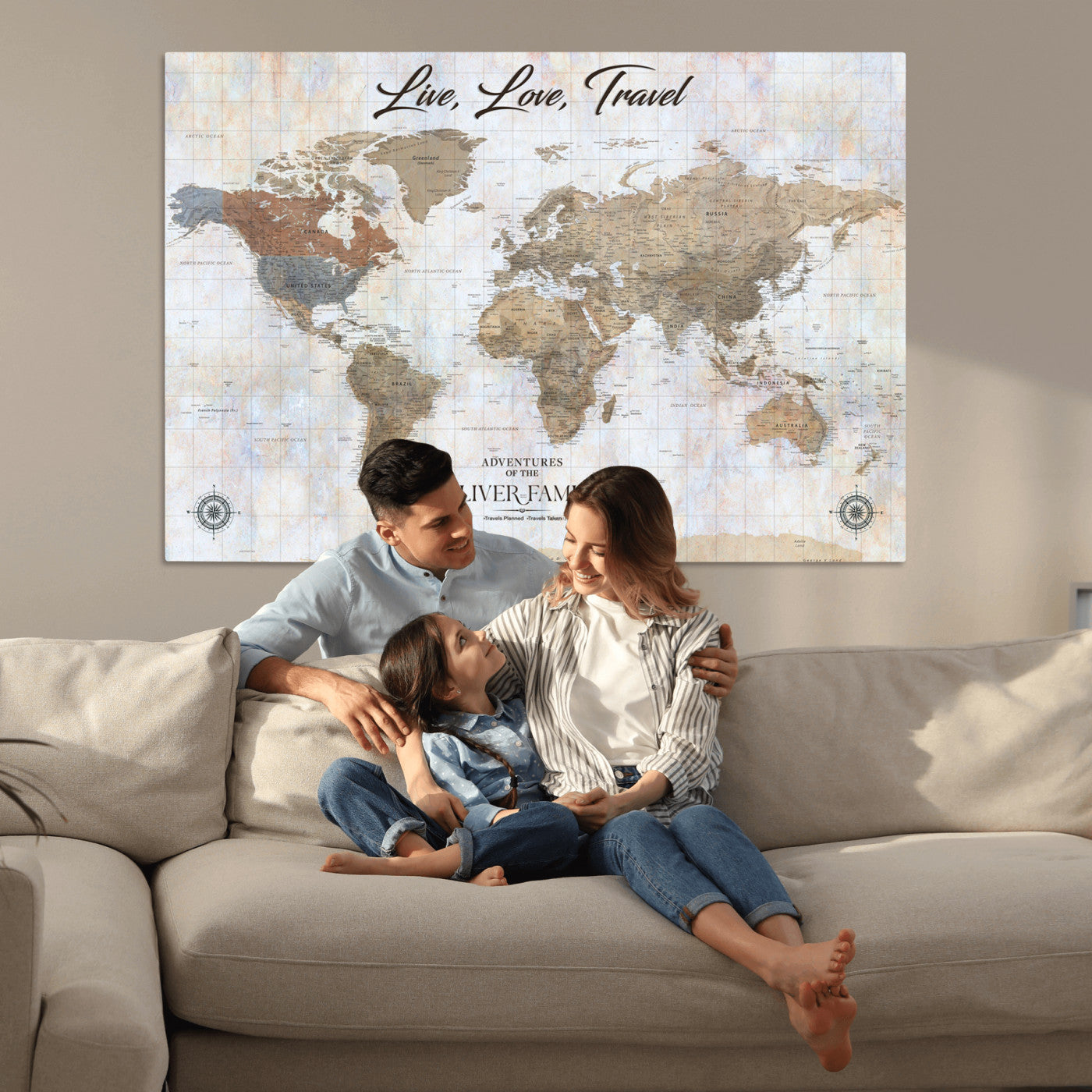 76256172-MGV-CV-36X24-Custom Push Pin World Map Wall Canvas Print – Personalized Travel Tracker with Pins – Framed Large Multi-Size Canvas for Home Office Decor