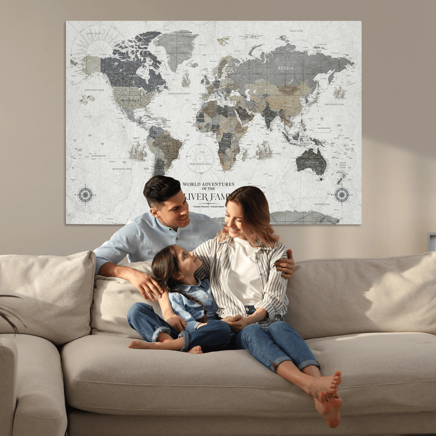 24596128-MGV-CV-36X24-Custom Push Pin World Map Wall Canvas Print – Personalized Travel Tracker with Pins – Framed Large Multi-Size Canvas for Home Office Decor
