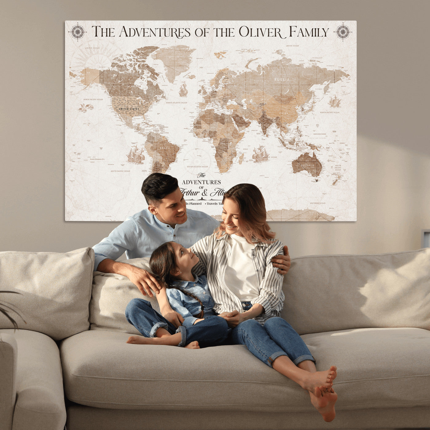 58395047-MGV-CV-36X24-Custom Push Pin World Map Wall Canvas Print – Personalized Travel Tracker with Pins – Framed Large Multi-Size Canvas for Home Office Decor