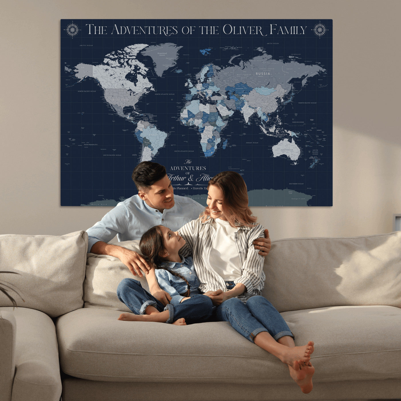 11352707-MGV-CV-36X24-Custom Push Pin World Map Wall Canvas Print – Personalized Travel Tracker with Pins – Framed Large Multi-Size Canvas for Home Office Decor