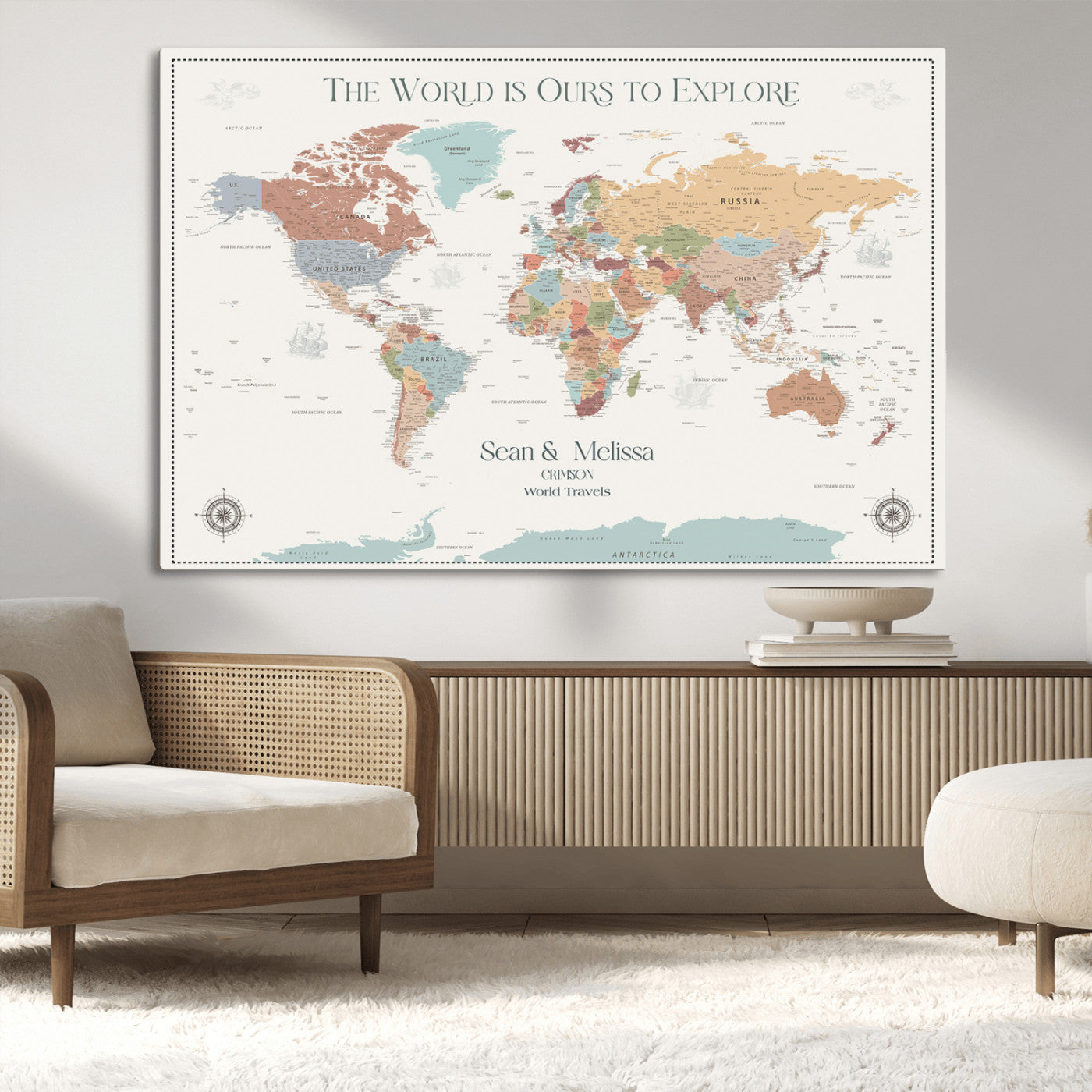 90968866-MGV-CV-36X24-Custom Push Pin World Map Wall Canvas Print – Personalized Travel Tracker with Pins – Framed Large Multi-Size Canvas for Home Office Decor
