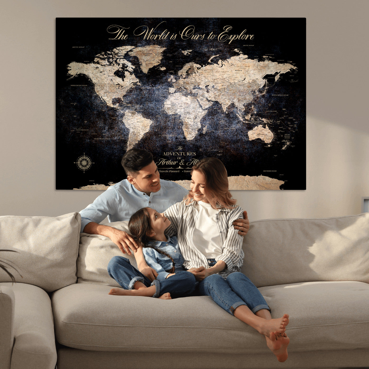 21010471-MGV-CV-36X24-Customize Push Pin World Map Wall Canvas Print, Personalized Travel Tracker with Pins, Framed Large Canvas for Home Office Decor - H37