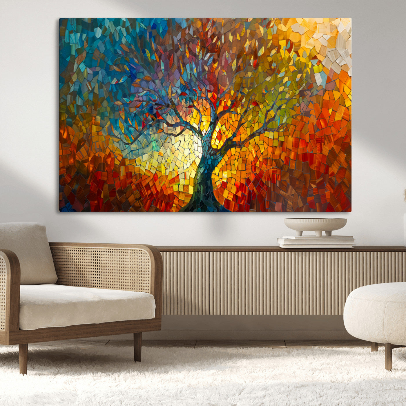 MGV-CV-36X24 - Mosaic Tree Canvas Wall Art – Vibrant Abstract Nature Design, Colorful Decor for Living Room, Bedroom, or Creative Spaces