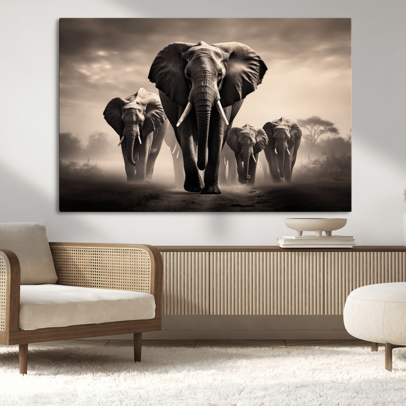 MGV-CV-36X24 - Elephant Family Wall Art Canvas Print, Framed Elephant Wall Art Home Decor
