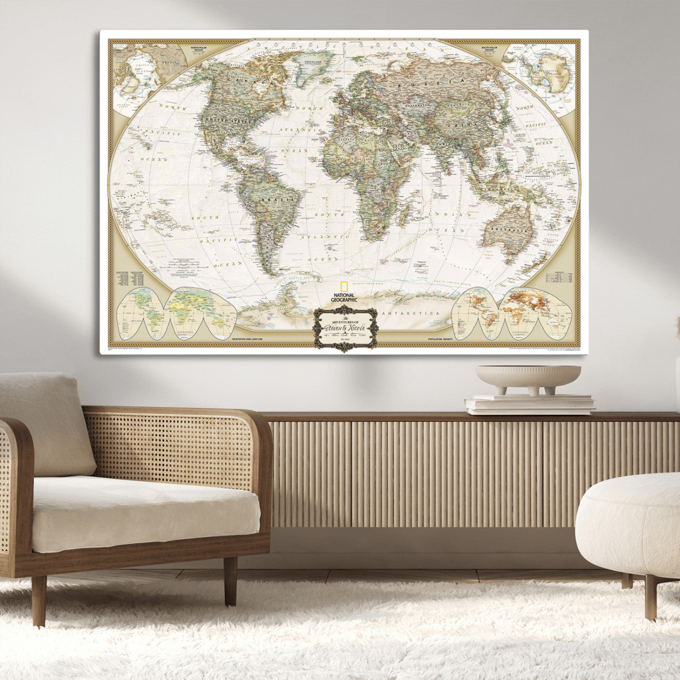 62071694-MGV-CV-36X24-Custom Push Pin World Map Wall Art Canvas Print – Personalized National Geopraphic Map for Travel