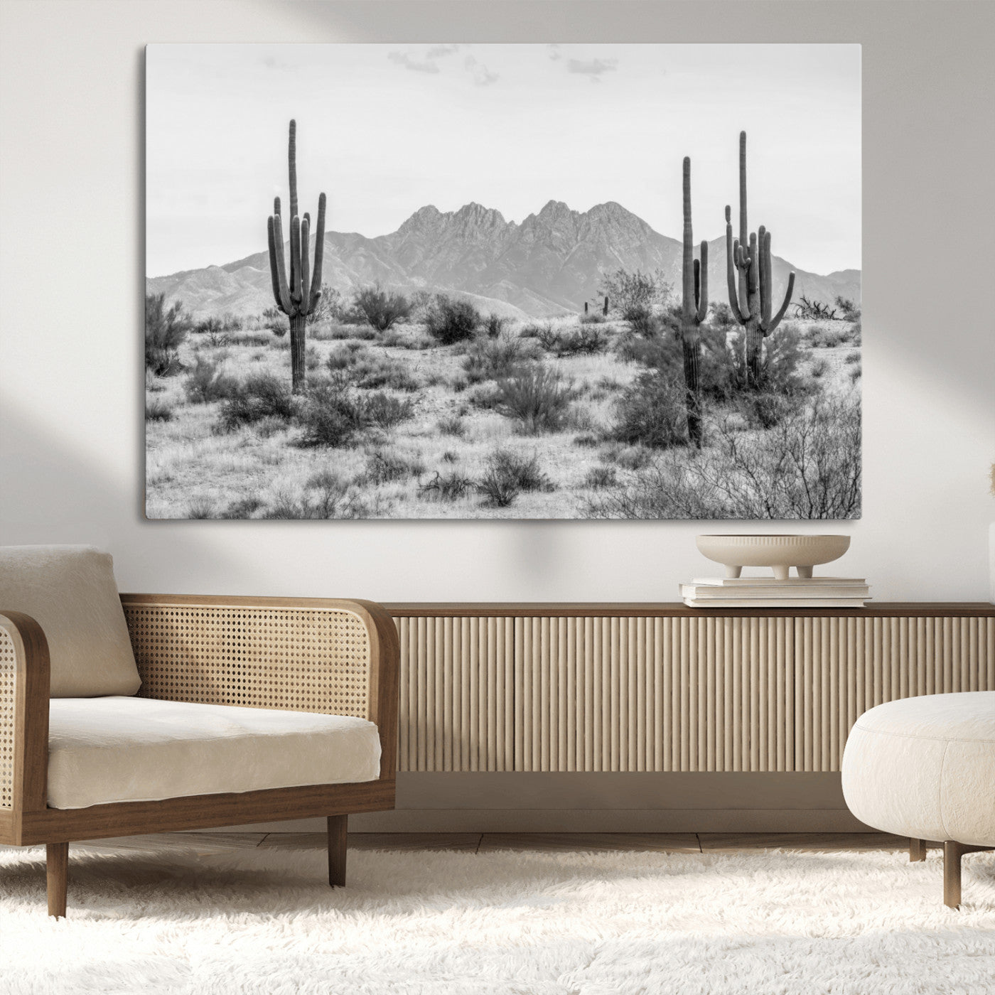 97436PHN-MGV-CV-36X24-Black White Arizona Desert Canvas Wall Art Cactus Farmhouse Wall Art