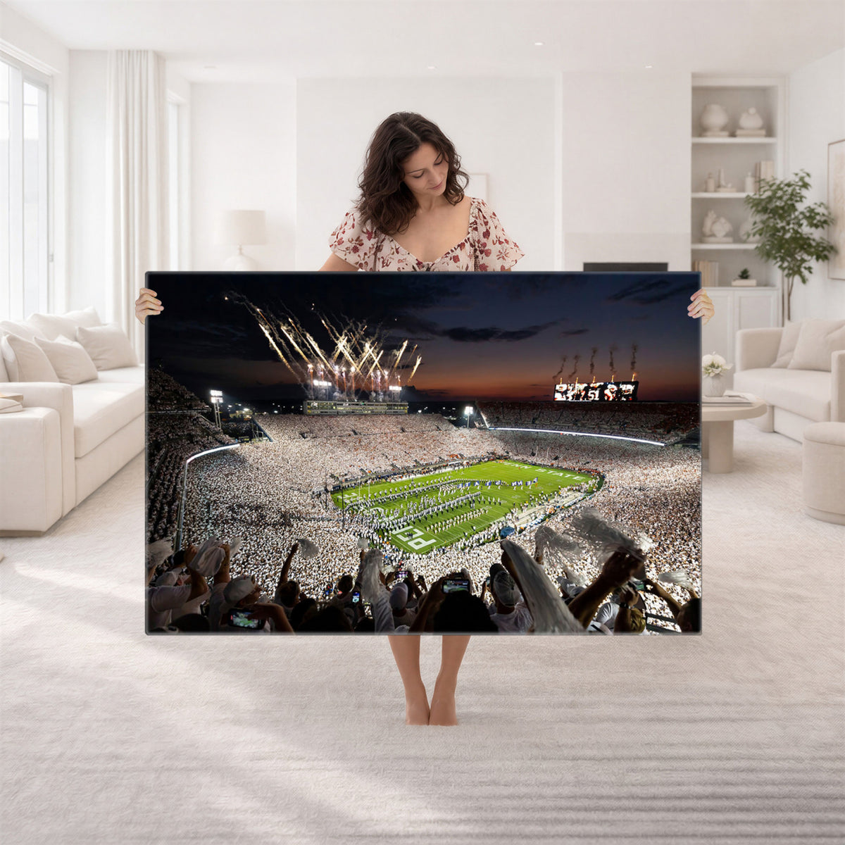 11221988-MGV-CV-36X24 - Epic Night Football Stadium Wall Art Canvas Print, Fireworks and Crowd