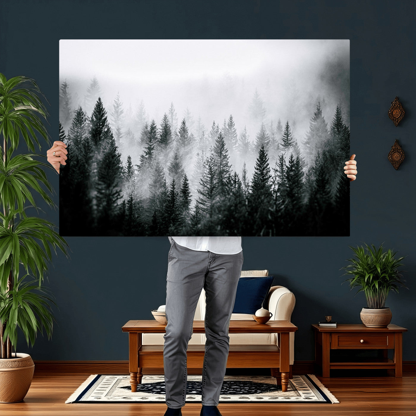 87750525-MGV-CV-36X24 - Foggy Forest Wall Art Canvas Print – Mountain Woodland Landscape Photography for Minimal Nature Home Decor